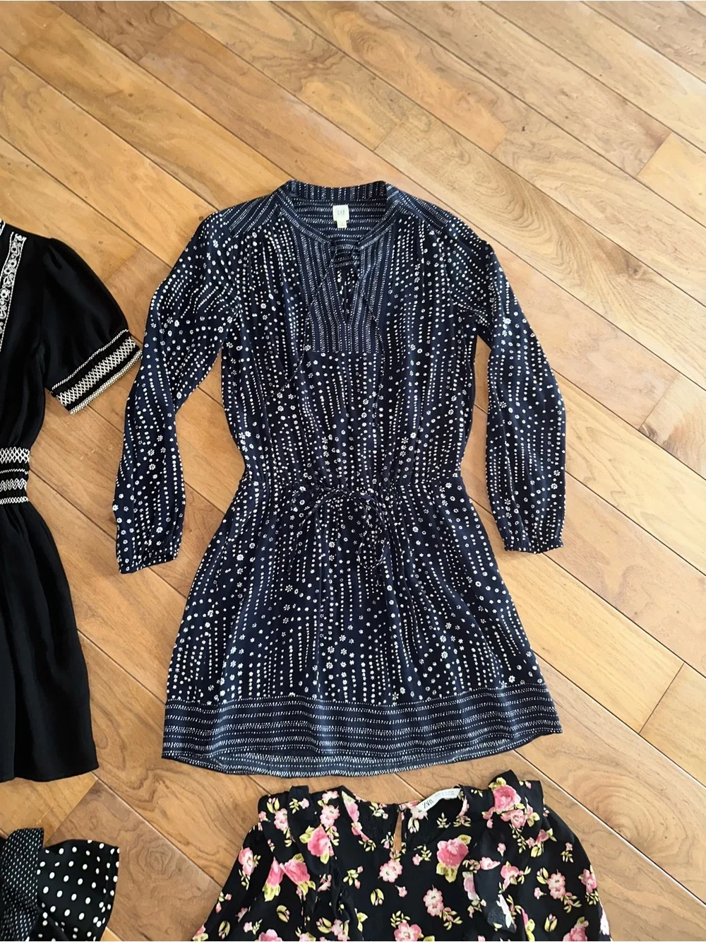 Zara Black Dresses with White Polka Dot and Pink Floral Accents - Picture 3 of 10